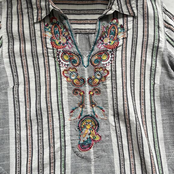 Soft Surrounding Brookhaven Tunic V Neck Floral Embroidered Striped Size L Boho - Picture 7 of 12